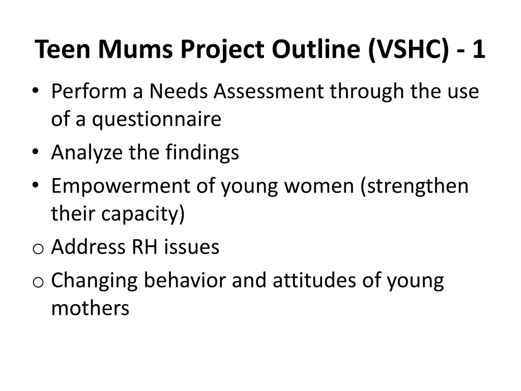teen mums project outline vshc 1