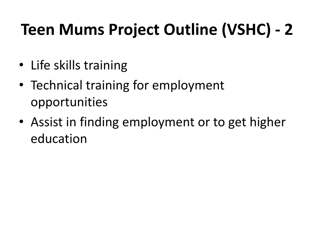 teen mums project outline vshc 2