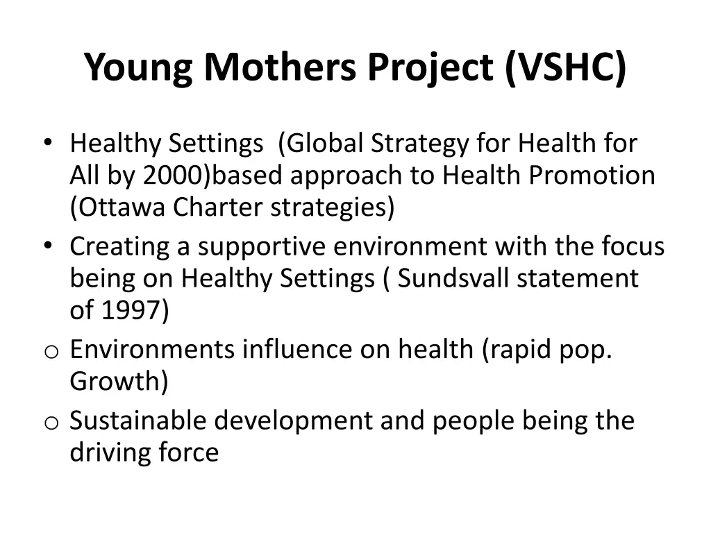 young mothers project vshc
