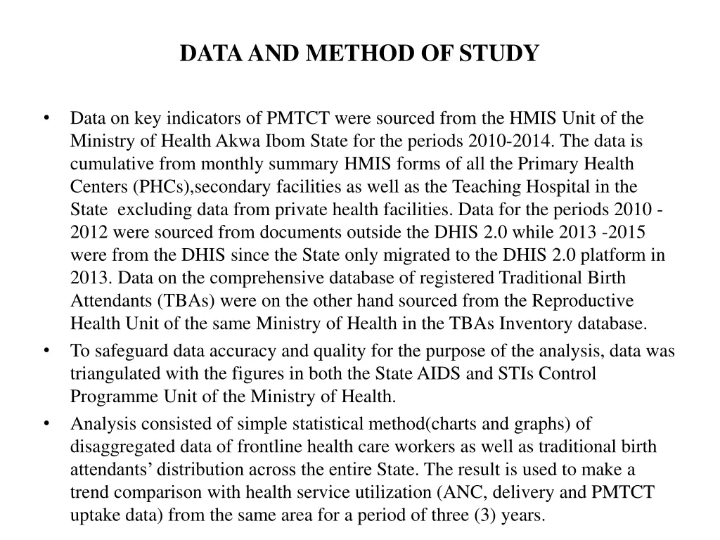 data and method of study