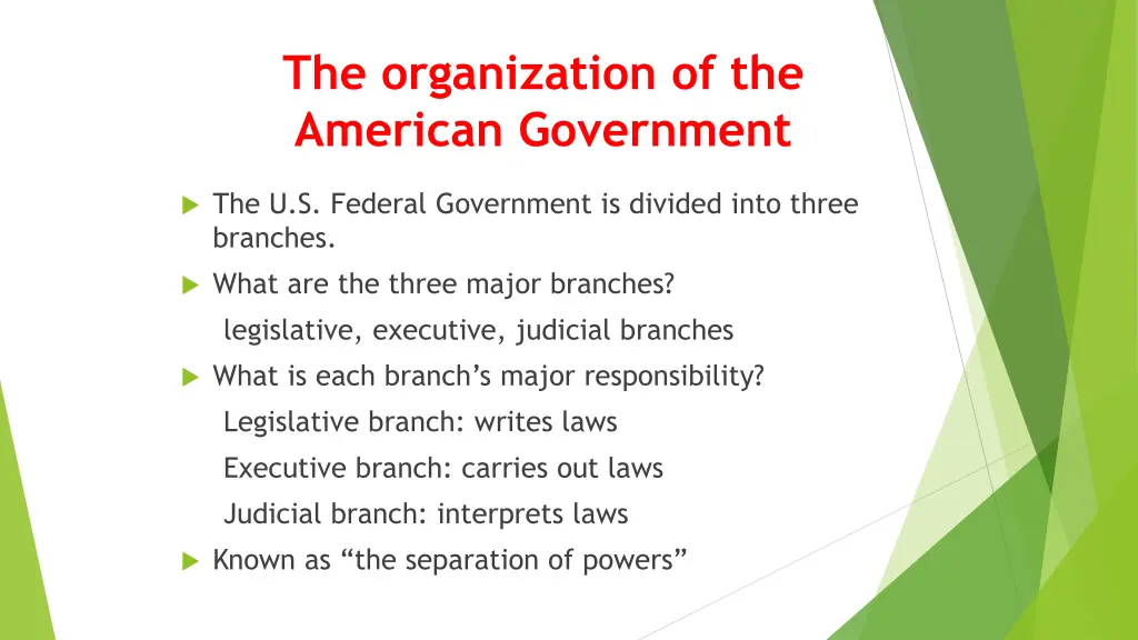 the organization of the american government