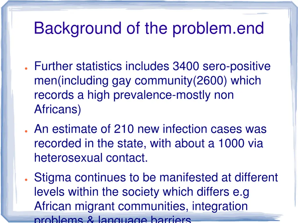background of the problem end