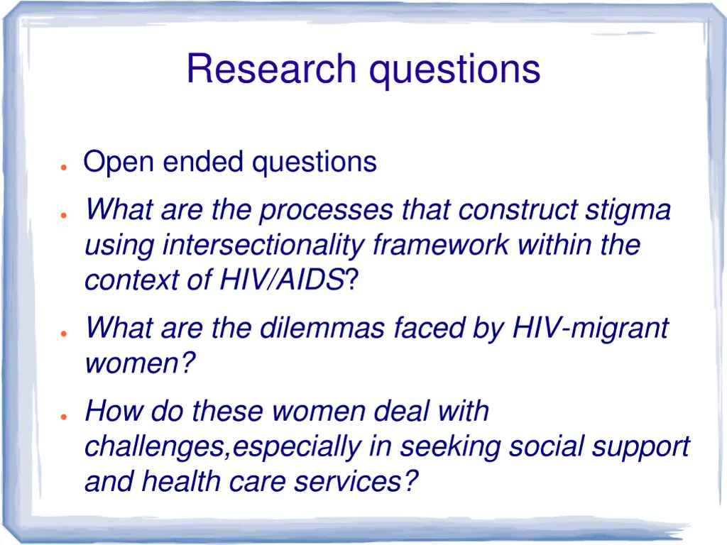 research questions