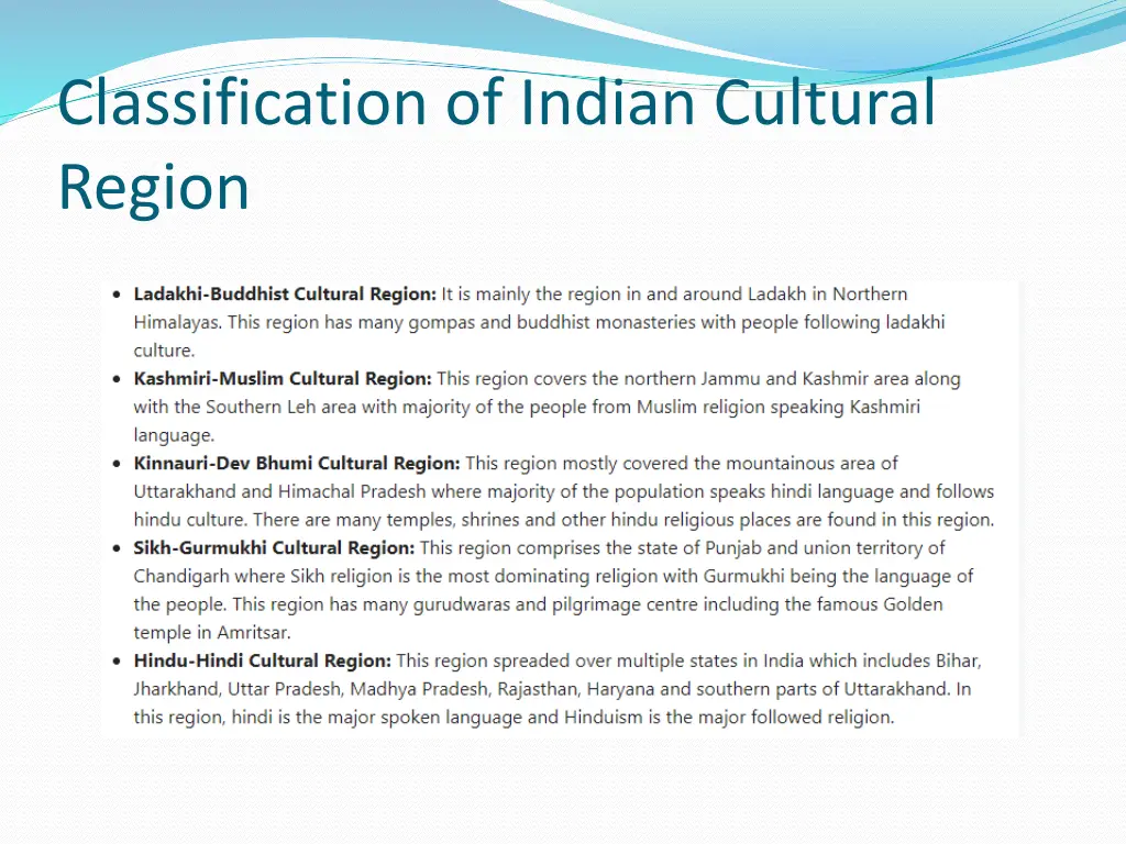 classification of indian cultural region
