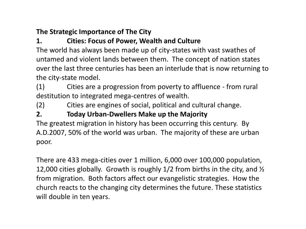 the strategic importance of the city 1 cities