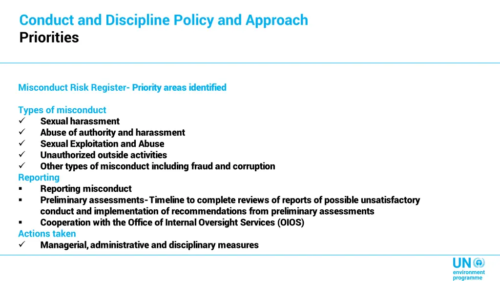 conduct and discipline policy and approach