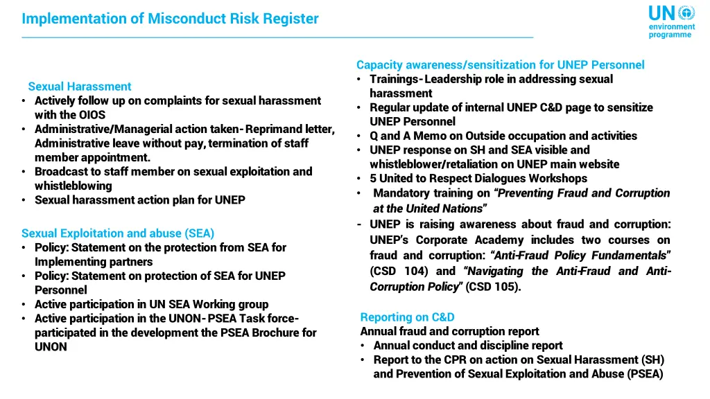 implementation of misconduct risk register