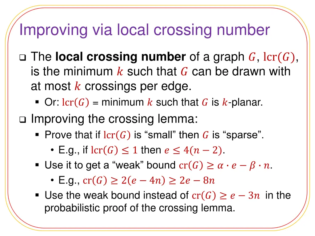 improving via local crossing number