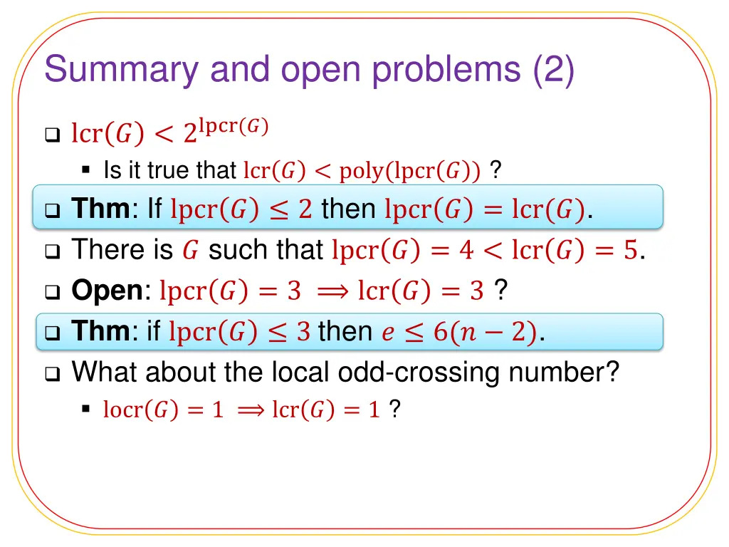 summary and open problems 2