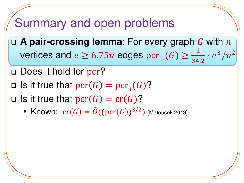 summary and open problems