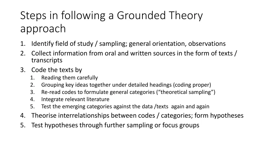 steps in following a grounded theory approach