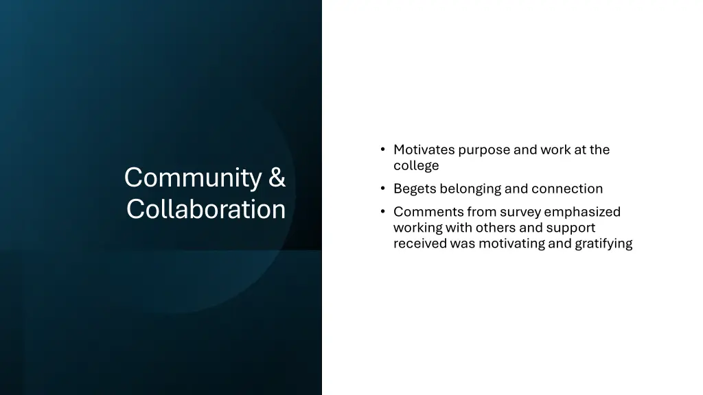 motivates purpose and work at the college begets