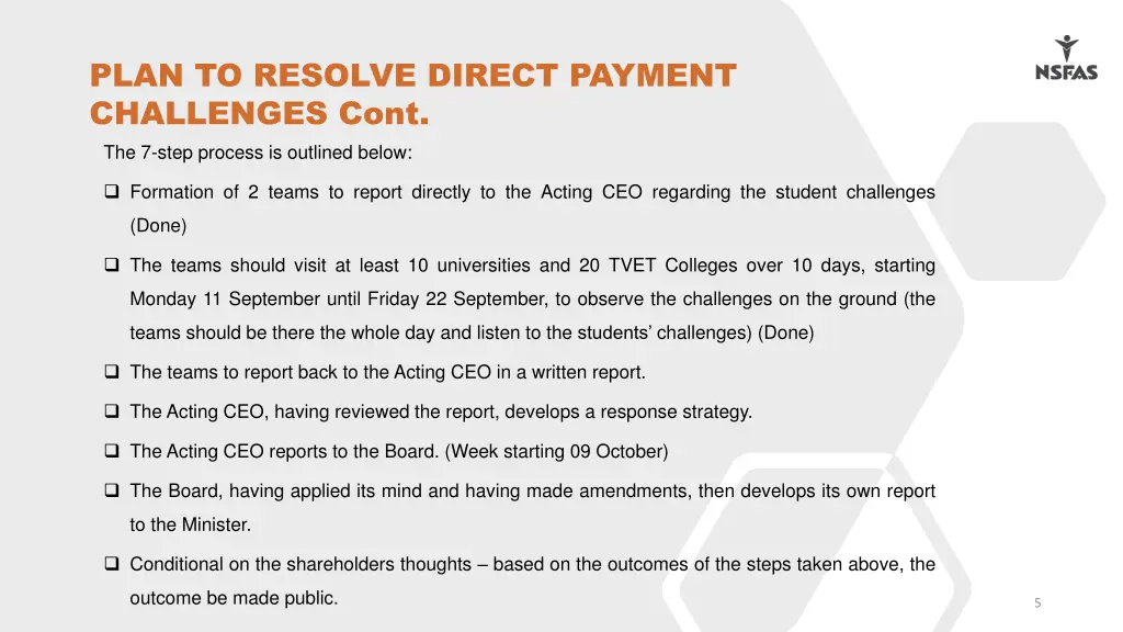 plan to resolve direct payment challenges cont