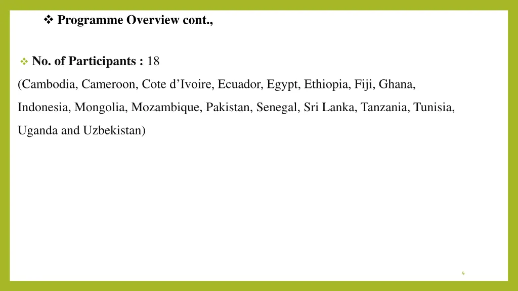 programme overview cont