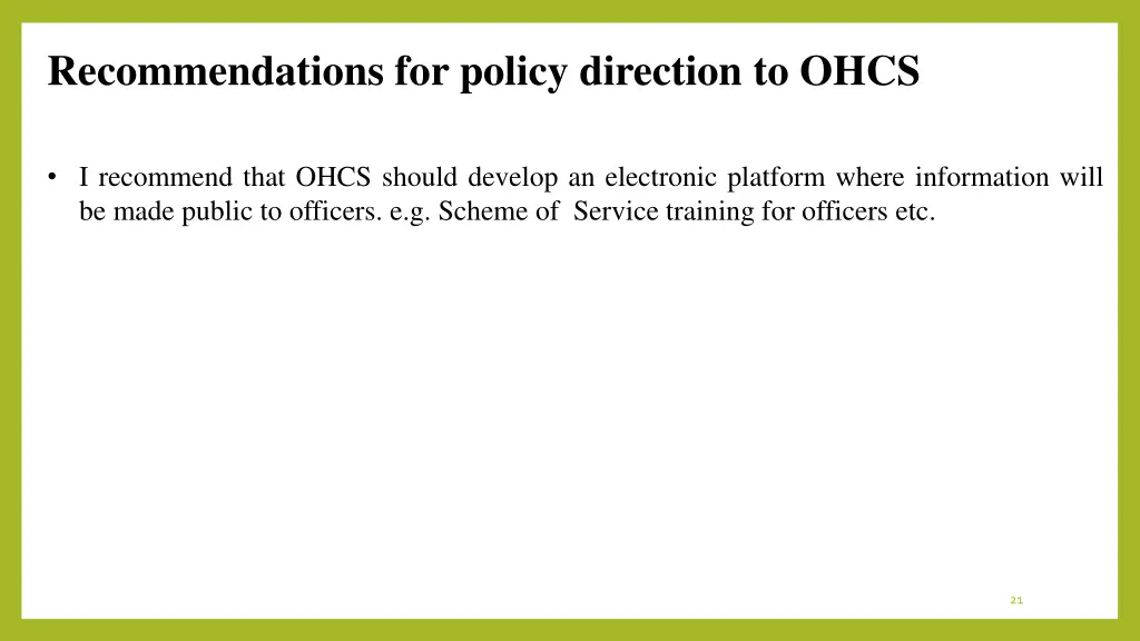 recommendations for policy direction to ohcs