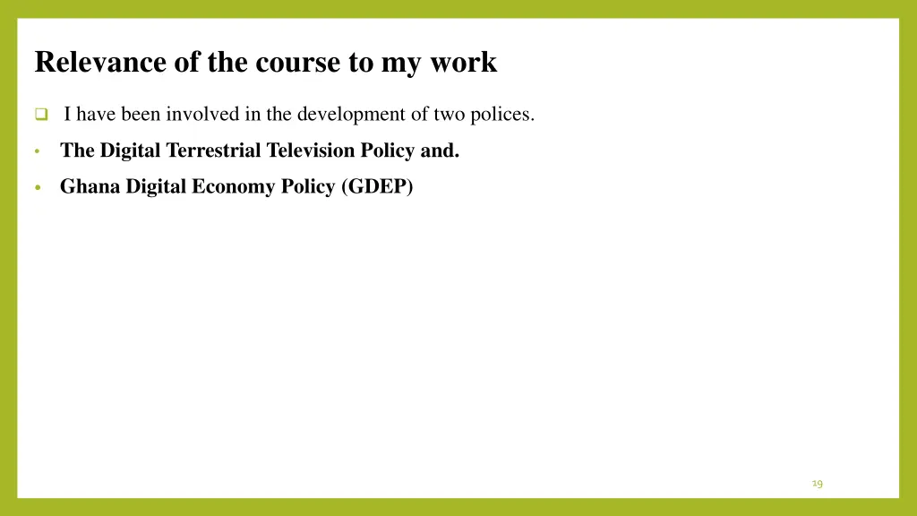 relevance of the course to my work