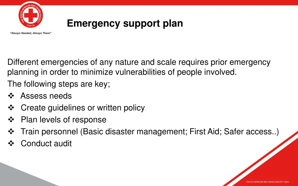 emergency support plan