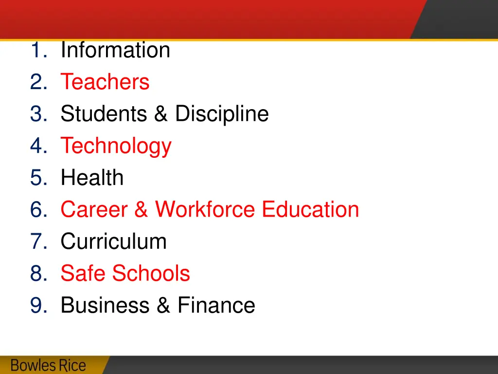 1 information 2 teachers 3 students discipline