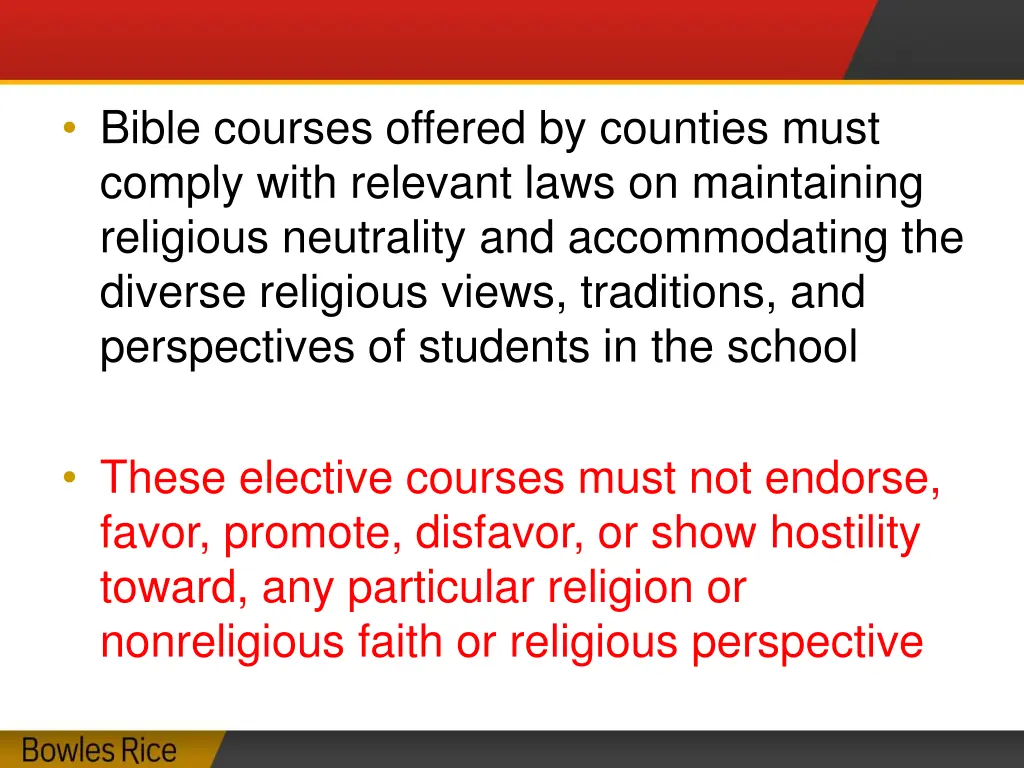bible courses offered by counties must comply