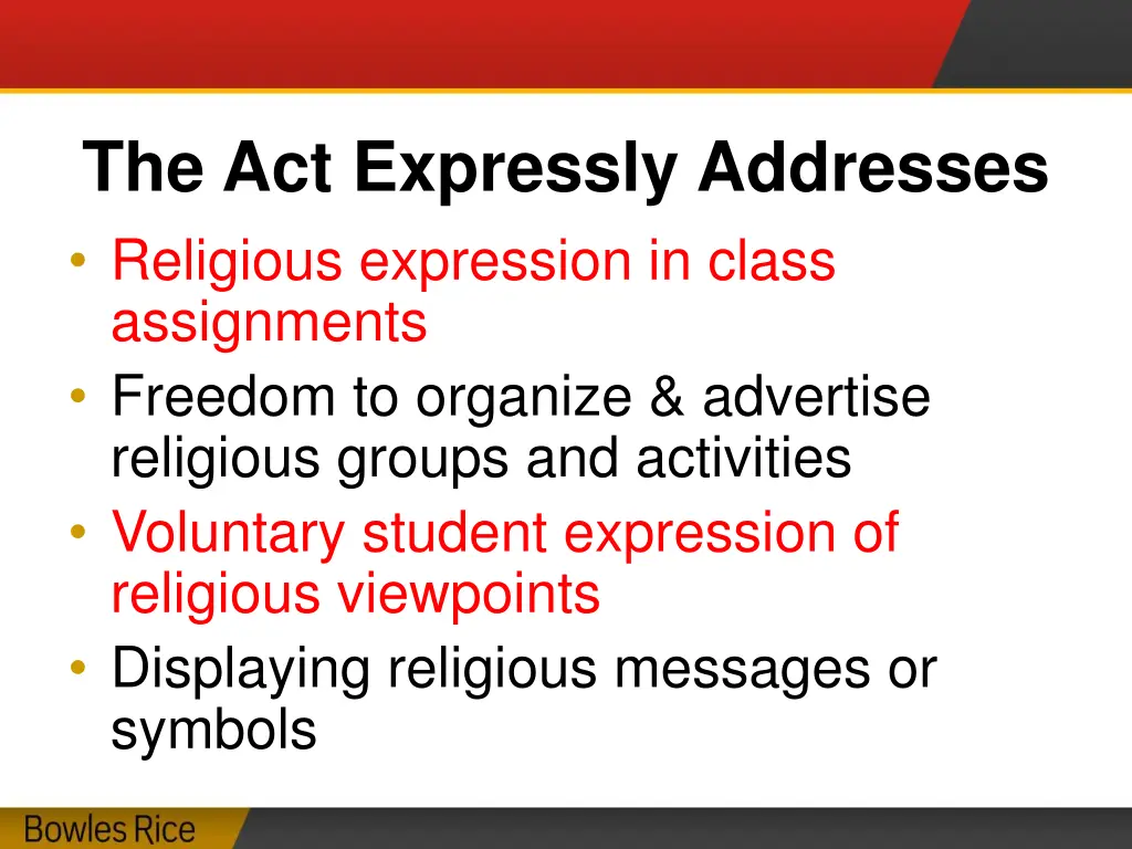 the act expressly addresses religious expression