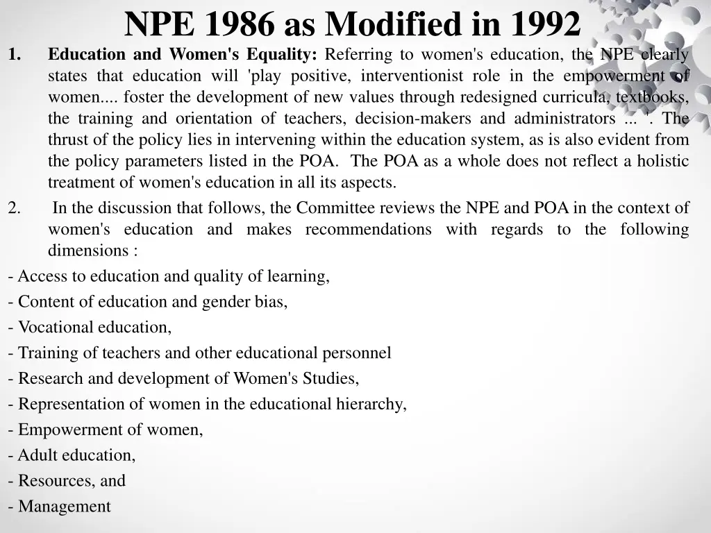 npe 1986 as modified in 1992 education and women