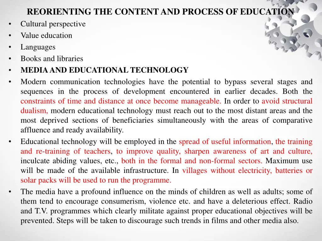 reorienting the content and process of education