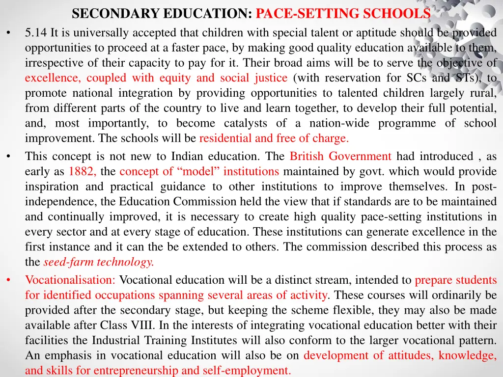 secondary education pace setting schools