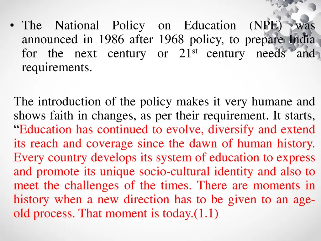the announced in 1986 after 1968 policy