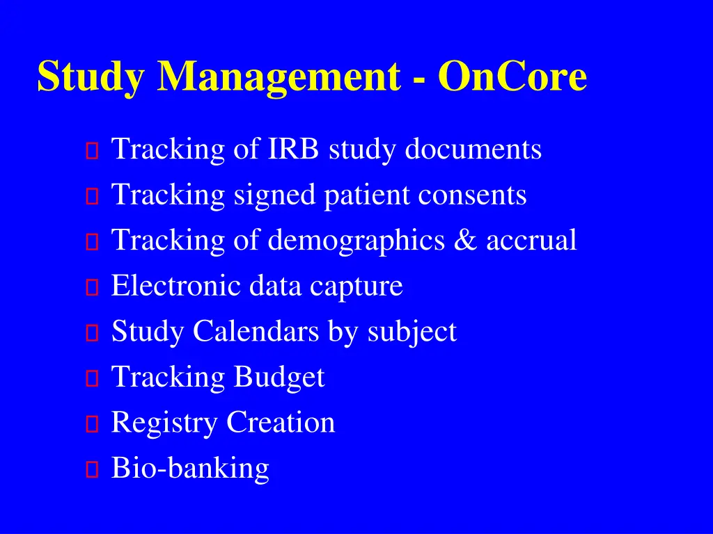 study management oncore