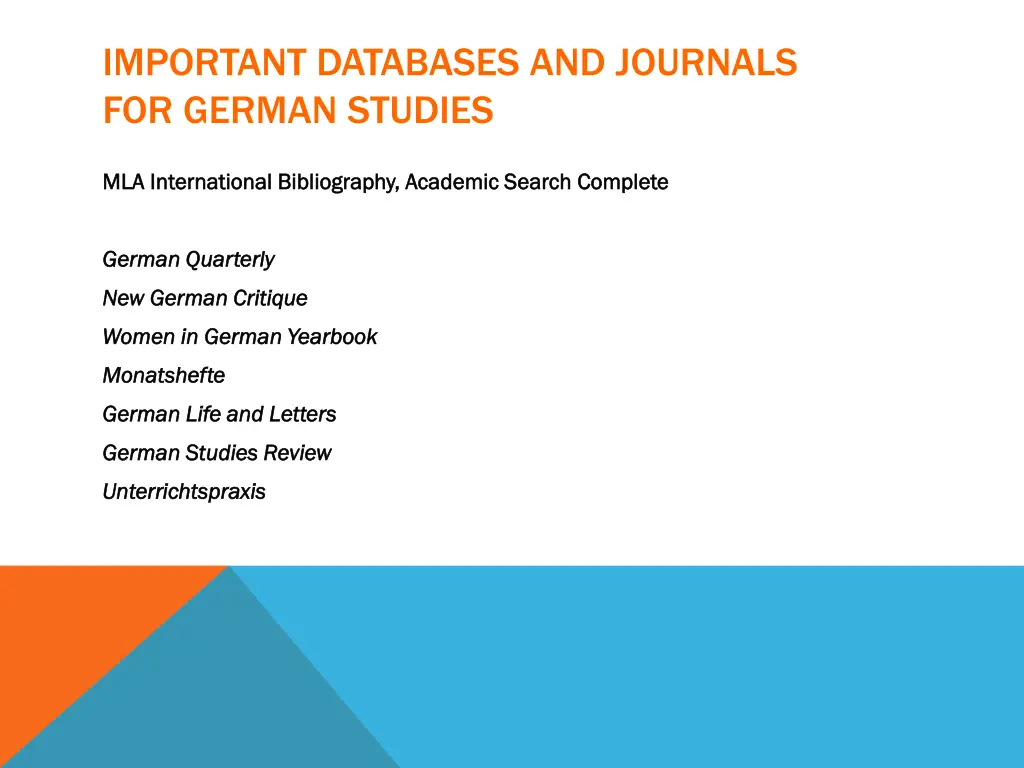 important databases and journals for german