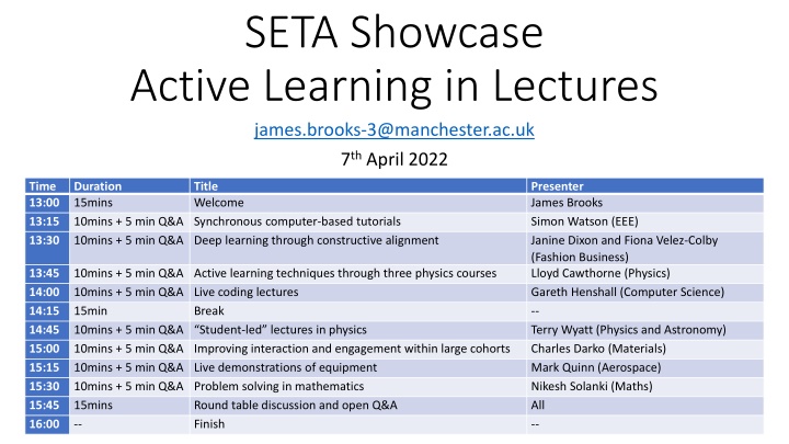 seta showcase active learning in lectures james
