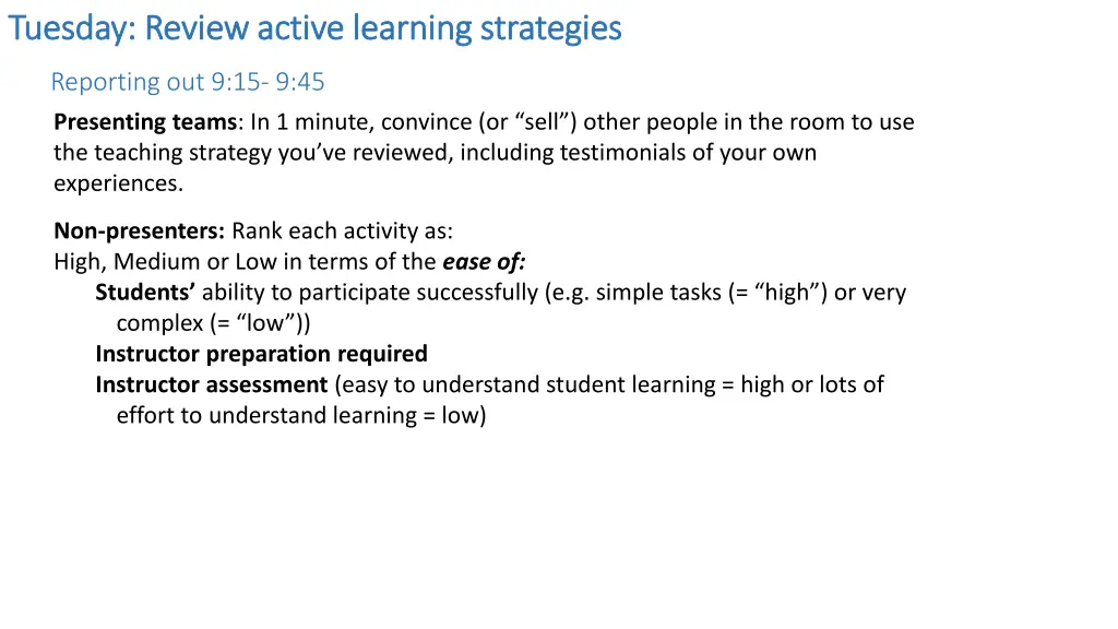 tuesday review active learning strategies tuesday 1