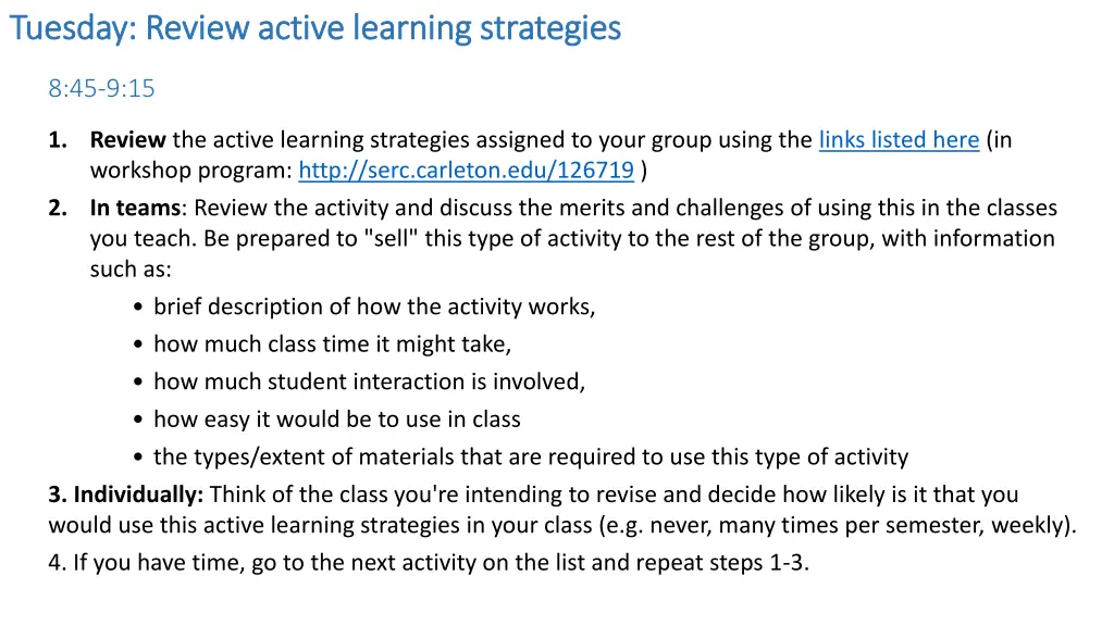 tuesday review active learning strategies tuesday