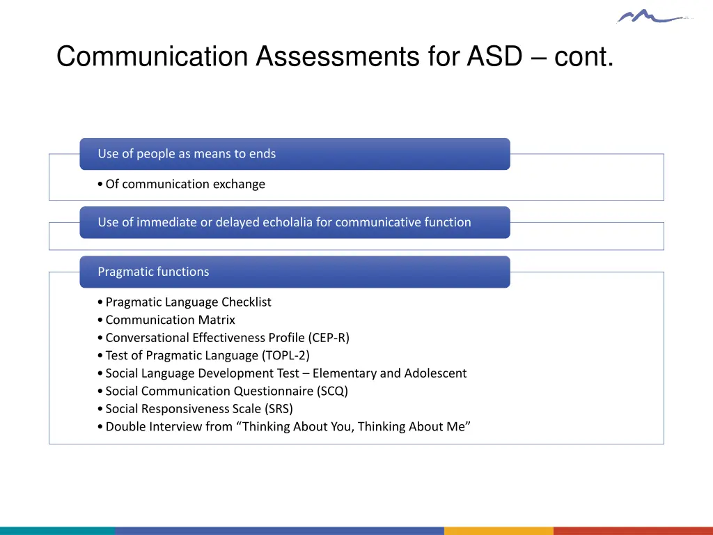 communication assessments for asd cont