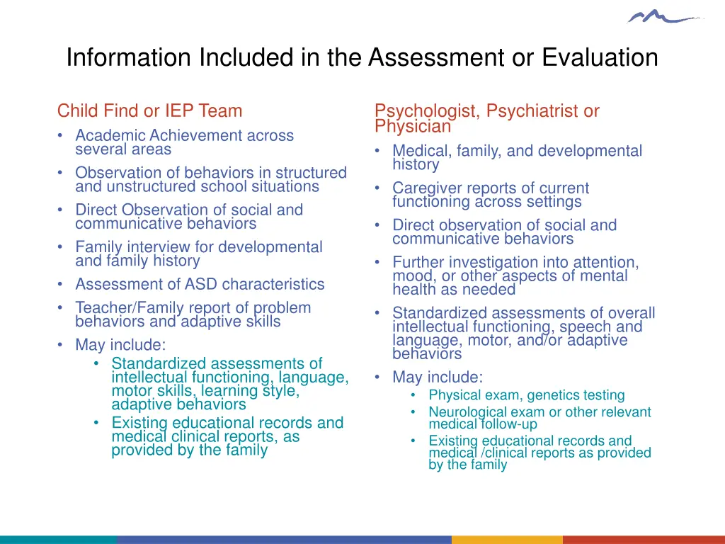 information included in the assessment