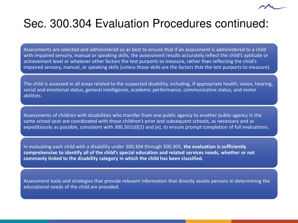 sec 300 304 evaluation procedures continued