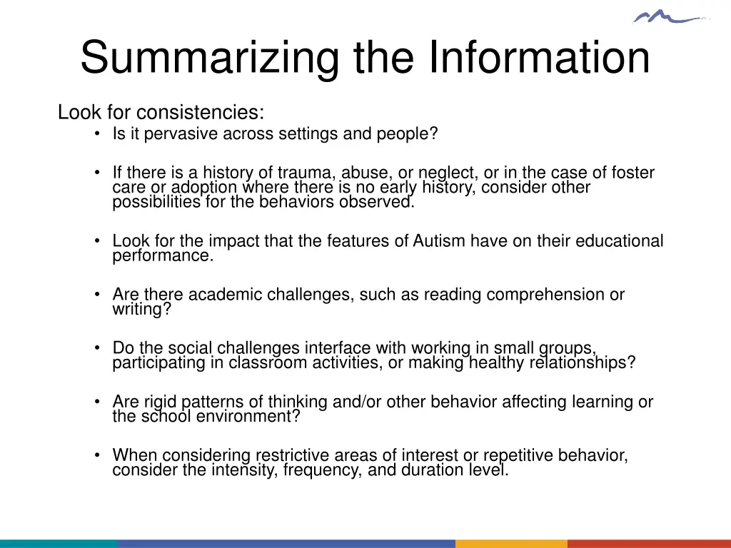 summarizing the information