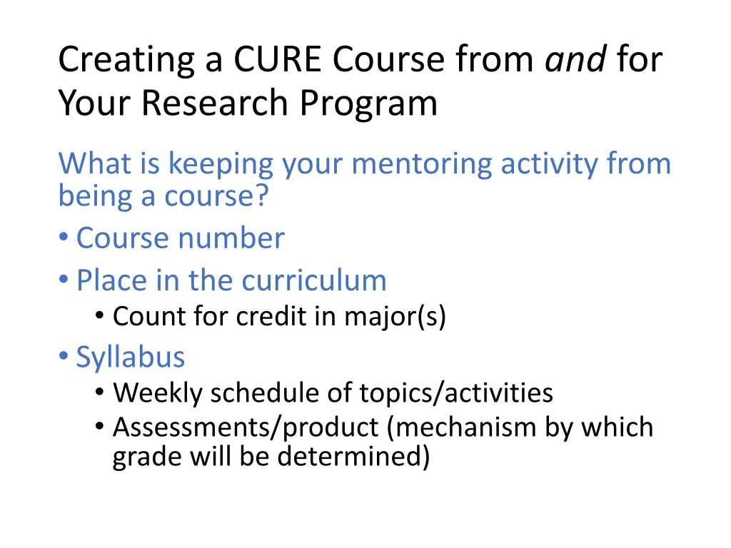 creating a cure course from and for your research