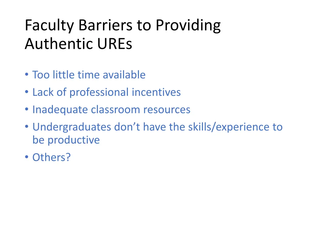 faculty barriers to providing authentic ures