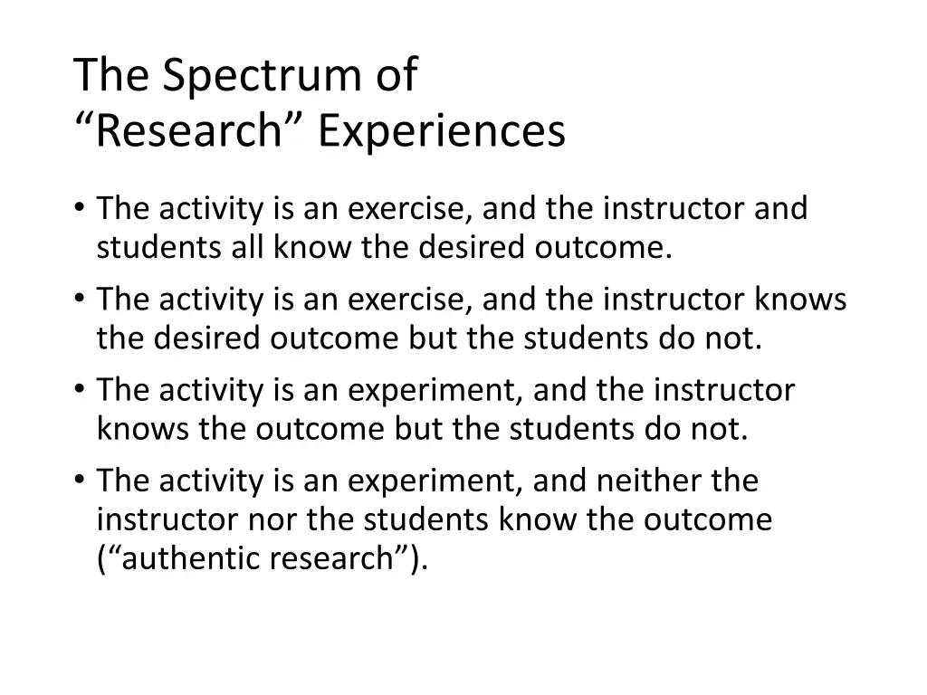 the spectrum of research experiences