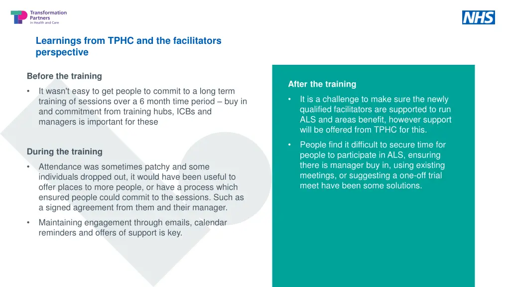 learnings from tphc and the facilitators