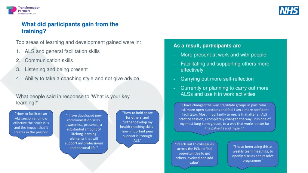 what did participants gain from the training