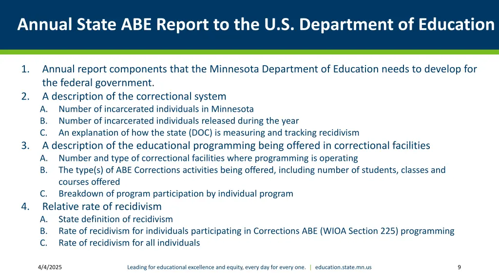 annual state abe report to the u s department