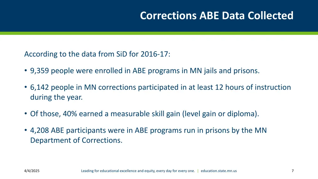 corrections abe data collected