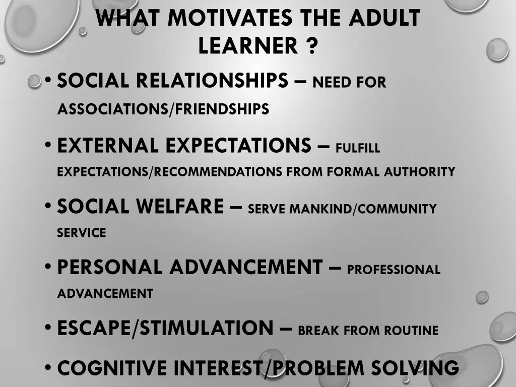 what motivates the adult learner social