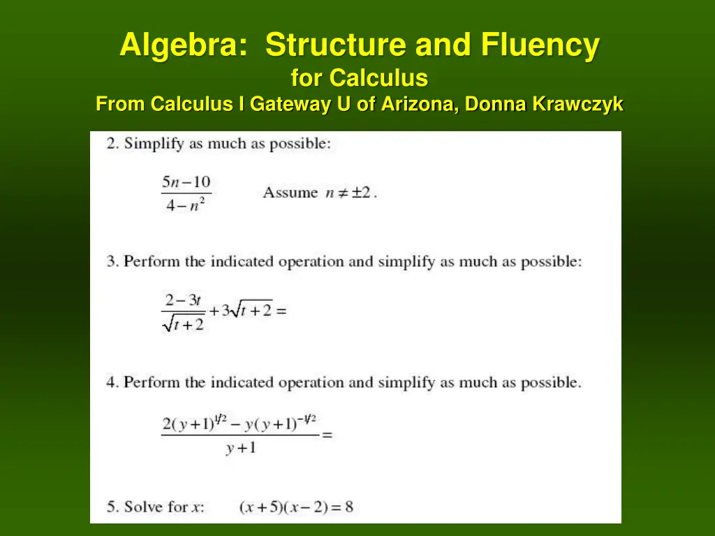algebra structure and fluency for calculus from