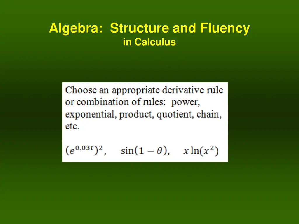 algebra structure and fluency in calculus 1