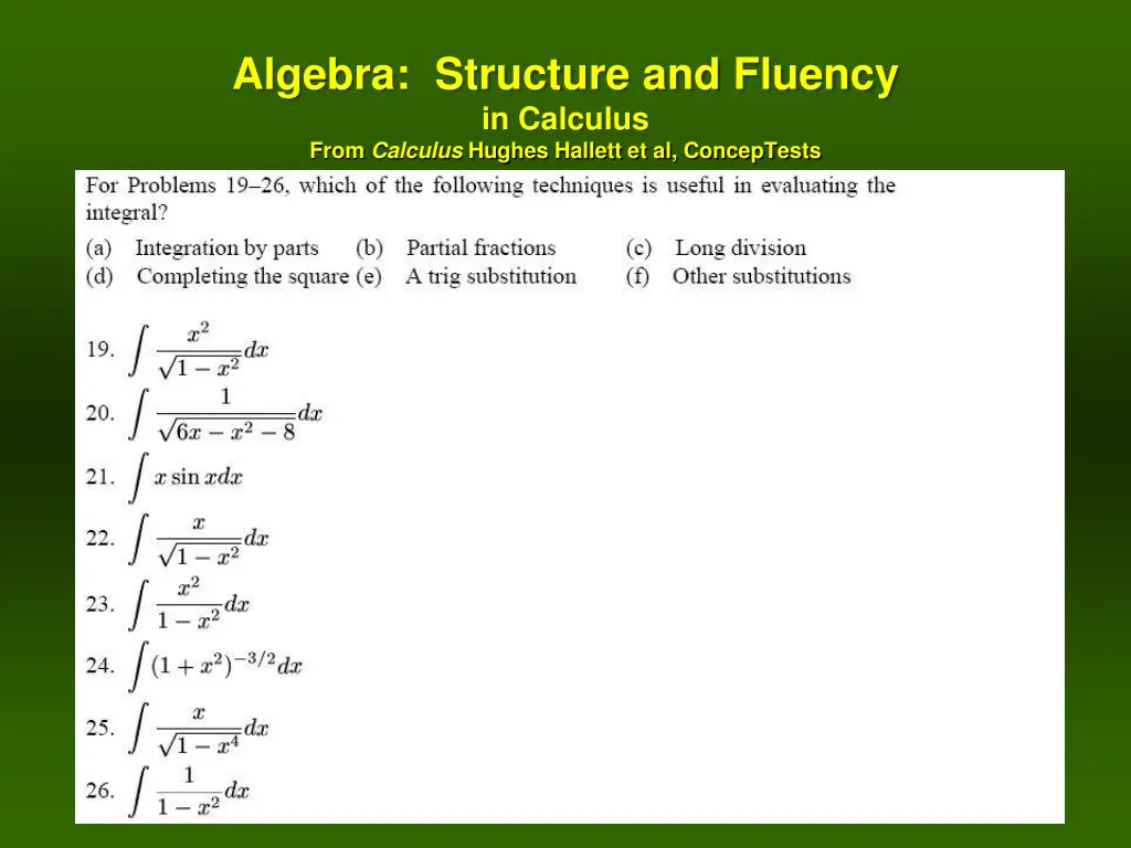algebra structure and fluency in calculus from