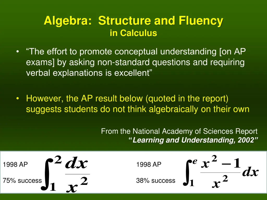 algebra structure and fluency in calculus