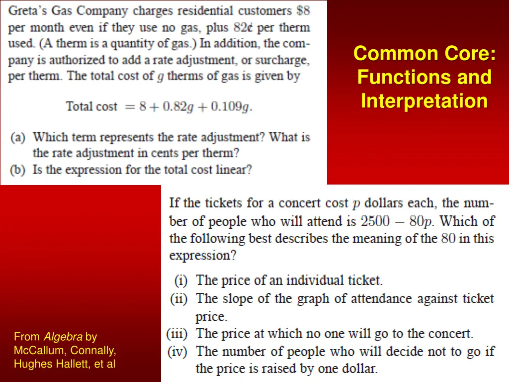 common core functions and interpretation
